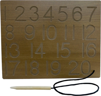 Ashmi Wooden Number 1-20 Writing Laminated Tracing Board with Dummy Pencil(Brown)
