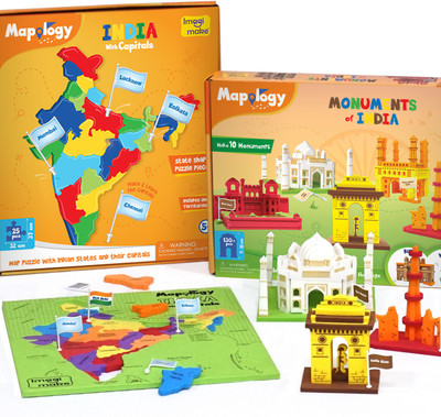 Imagimake Mapology Ultimate Indian Combo:India with Capitals Puzzle & Monument of India(Multicolor)