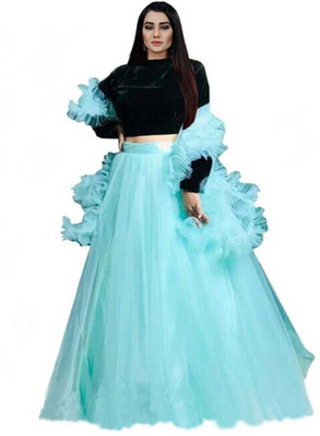 SHREE CHAMUNDA CREATION Solid Semi Stitched Lehenga & Crop Top(Blue)