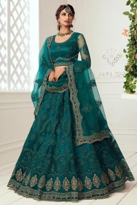 vyom creation Embroidered Semi Stitched Lehenga Choli(Green)