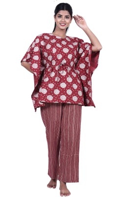 Tarun Enterprises Women Printed Red Top & Pyjama Set