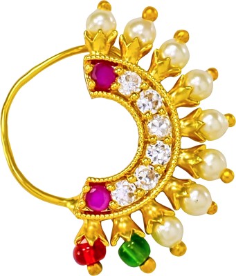 KYOOT JEWELS Cubic Zirconia, Diamond, Pearl, Ruby Gold-plated Plated Brass, Stone Nose Stud