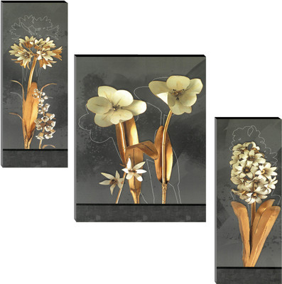 Indianara Set of 3 Abstract Flowers MDF Art Painting (4079FL) without glass Digital Reprint 12 inch x 18 inch Painting(With Frame, Pack of 3)