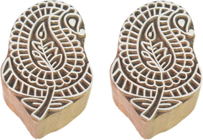 Global Art Traders Mehendi Pattern Block – Wood Handmade Paisley Design Fabric Print Stamp Printing Blocks(Pack of 2)