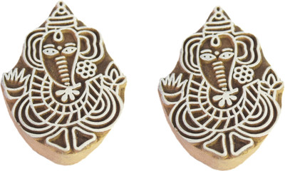 Global Art Traders Handcrafted Ganesh Figure Artistic Work Block – Religious Printing Stamp Printing Blocks(Pack of 2)