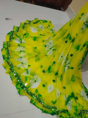 JMD Ent Printed Bandhani Chiffon Saree(Light Green)
