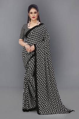 Anand Sarees Printed, Geometric Print Daily Wear Georgette Saree(Black)