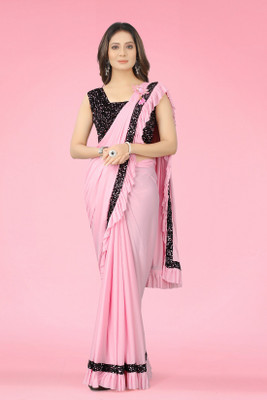 Samai Solid/Plain Bollywood Lycra Blend Saree(Pink)