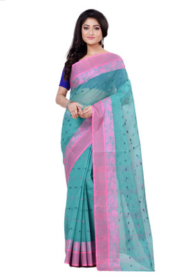 Ruuprekha Woven Tant Pure Cotton Saree(Light Blue)