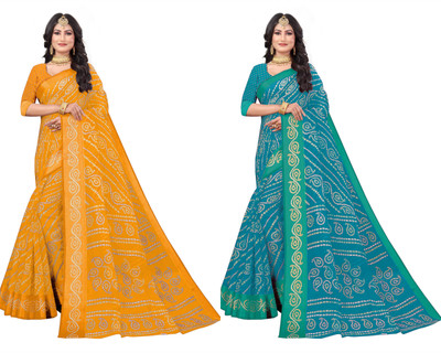 THE PRIVATE LABLE Printed Bollywood Cotton Silk Saree(Pack of 2, Multicolor)