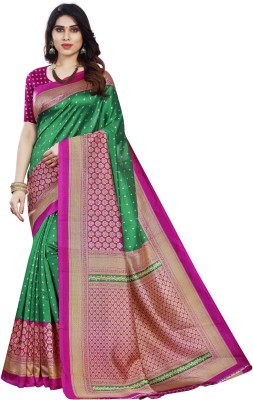 ZVARIETY Polka Print Bollywood Art Silk Saree(Dark Green)