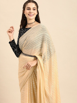 Sangria Striped Bollywood Velvet Saree(Multicolor)