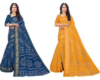 Vimalnath Synthetics Printed Bandhani Cotton Silk Saree(Pack of 2, Multicolor)