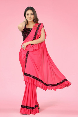 Saadhvi Solid/Plain Bollywood Lycra Blend Saree(Pink)