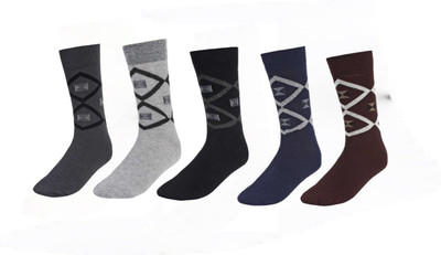 Bodiclap Men Geometric Print, Printed Mid-Calf/Crew, Ankle Length(Pack of 5)
