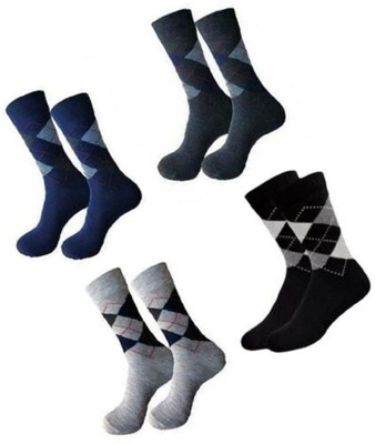 FOXSTON Men Printed Mid-Calf/Crew(Pack of 4)