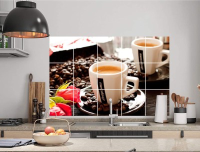 WallHunt 68 cm Coffee Cup Beans Kitchen Tile Stickers Self Adhesive Sticker(Pack of 1)