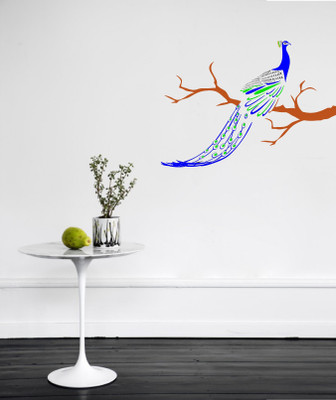 Byte Studio 82 cm abstract decorative colorful peacock sitting on the tree wall sticker Self Adhesive Sticker(Pack of 1)