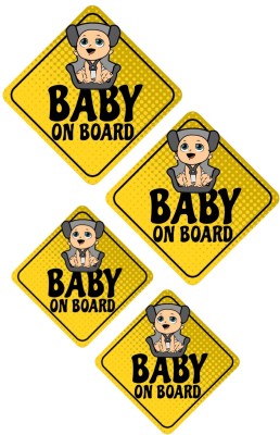 HindK 10.16 cm Vinyl Sticker Pack Of 4 ( 4 & 5 sizes)| BABY ON BOARD STICKERS| waterproof Self Adhesive Sticker(Pack of 4)