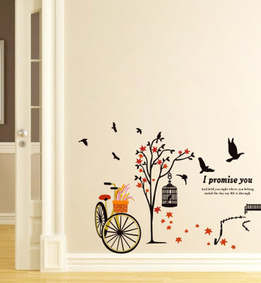 Aalam Designs 72 cm decorative tree hanging cage on the tree bycicle wall sticker Self Adhesive Sticker(Pack of 1)