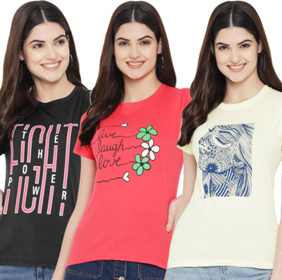 66% OFF on Fabflee Typography Women Round Neck Multicolor T-Shirt