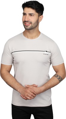 XARO Striped Men Round Neck Grey T-Shirt