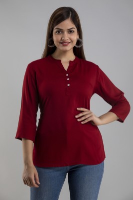 Chokhi Bandhni Casual Solid Women Maroon Top