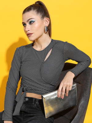 Tokyo Talkies Party Checkered Women Black Top