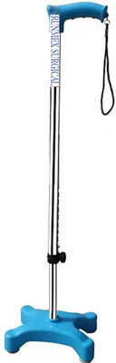 RUNMEX 4 Leg Blue Quadripod Chroome Height Adjustable Old People Walking Stick