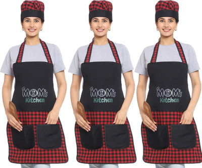 JMI Cotton Chef's Apron - Free Size(Red, Black, Pack of 3)