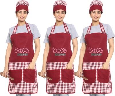 JMI Cotton Chef's Apron - Free Size(Maroon, Pack of 3)