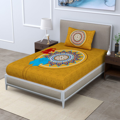 Unique Choice 120 TC Cotton Single Printed Flat Bedsheet(Pack of 1, Mustard)