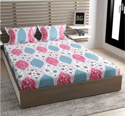 JEBY Polycotton Double Fitted (Elastic) 240 TC Printed Bedsheet(Pack of 1, Multicolor)