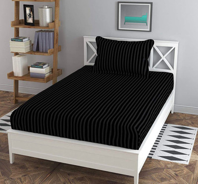 Mahadev Trading 180 TC Microfiber Single Striped Flat Bedsheet(Pack of 1, Black)