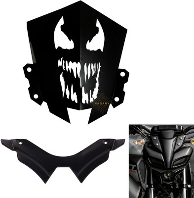 Vagary Combo of Yamaha MT 15 Skull Design Metal Visor Windshield With Black Winglet Bike Headlight Visor