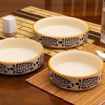 Jimkia Ceramic Serving Bowl (Different Size) Floral Salad Bowl Set | Sweet Serving Bowl Ceramic Pasta Bowl(Blue, White, Yellow, Pack of 3)