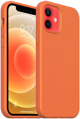 Loxxo Back Cover for iPhone 12 & 12 Pro (6.1 Inch), Liquid Silicon Case With Microfiber Lining(Orange, Silicon, Pack of: 1)
