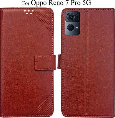 MYSHANZ Flip Cover for Oppo Reno 7 pro 5G(Brown, Magnetic Case)