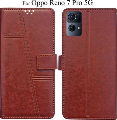 MYSHANZ Flip Cover for Oppo Reno 7 pro 5G(Brown, Magnetic Case)