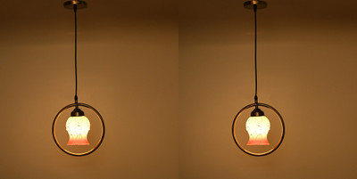 1st Time Ceiling Light Hand Decorated Glass Shade, With All Fitting & Fixture Set of 2 Pendant Lamp Ceiling Lamp(White, Orange)