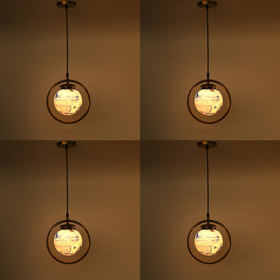 1st Time Ceiling Light Hand Decorated Glass Shade, With All Fitting & Fixture Set of 4 Pendants Ceiling Lamp(Blue, Gold)
