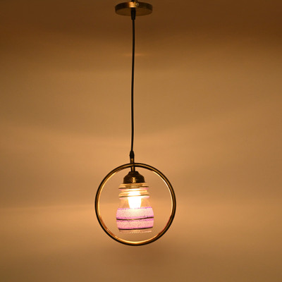 1st Time Ceiling Light Hand Decorated Glass Shade, With All Fitting & Fixture Set of 1 Pendant Lamp Ceiling Lamp(Blue, Clear)