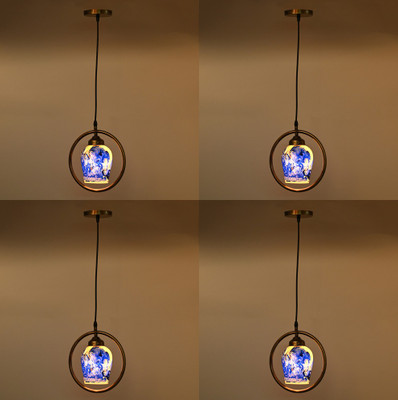 AFAST Designer Lighting Effects Ceiling Lamp With Metal Ring & Fixture , (Pack Of 4) Pendant Lamp Ceiling Lamp(Blue, Gold)