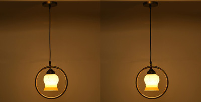 1st Time Ceiling Light Hand Decorated Glass Shade, With All Fitting & Fixture Set of 2 Pendants Ceiling Lamp(White, Yellow)