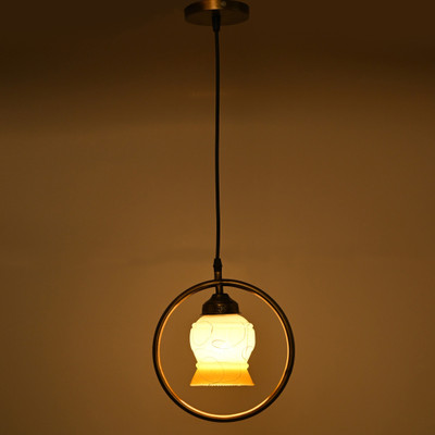 1st Time Ceiling Light Hand Decorated Glass Shade, With All Fitting & Fixture Set of 1 Pendant Lamp Ceiling Lamp(White, Yellow)