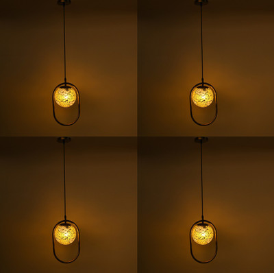 AFAST Decorative Ceiling Hanging Glass Lamp With Stylish Oval Metal Ring , (Pack Of 4) Pendant Lamp Ceiling Lamp(Yellow, Gold, White)