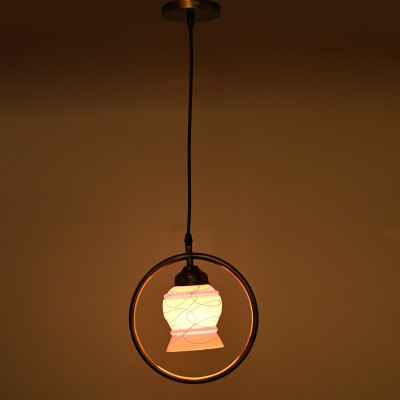 1st Time Ceiling Light Hand Decorated Glass Shade, With All Fitting & Fixture Set of 1 Pendants Ceiling Lamp(Pink, White)