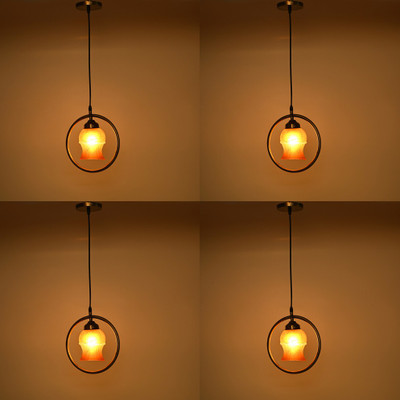 1st Time Ceiling Light Hand Decorated Glass Shade, With All Fitting & Fixture Set of 4 Pendants Ceiling Lamp(Yellow, Gold)