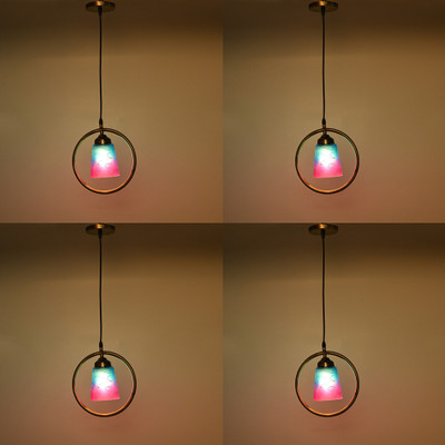 1st Time Ceiling Light Hand Decorated Glass Shade, With All Fitting & Fixture Set of 4 Pendants Ceiling Lamp(Blue, Orange)
