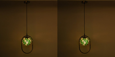 AFAST Decorative Ceiling Hanging Glass Lamp With Stylish Oval Metal Ring , (Pack Of 2) Pendant Lamp Ceiling Lamp(Green, Yellow, White)